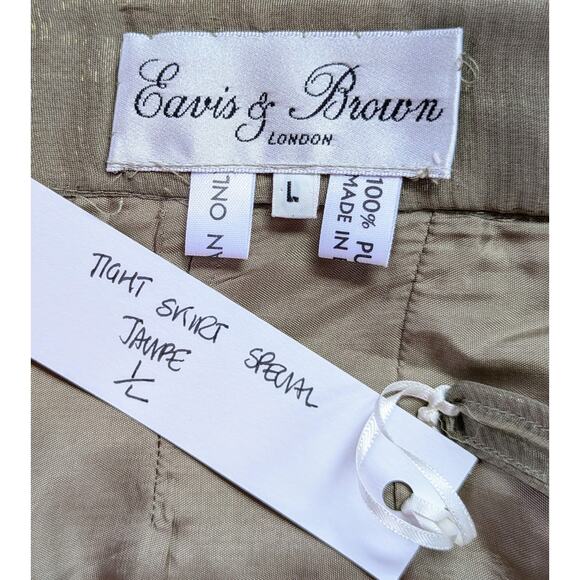 NEW Eavis & Brown Silk Sheen Taupe Pencil Skirt Large Haute Couture Quiet Luxury - Picture 11 of 11